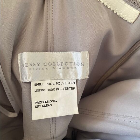 Dessy Collection Lux Off the Shoulder Maxi Dress Taupe Size 4 - Picture 10 of 11